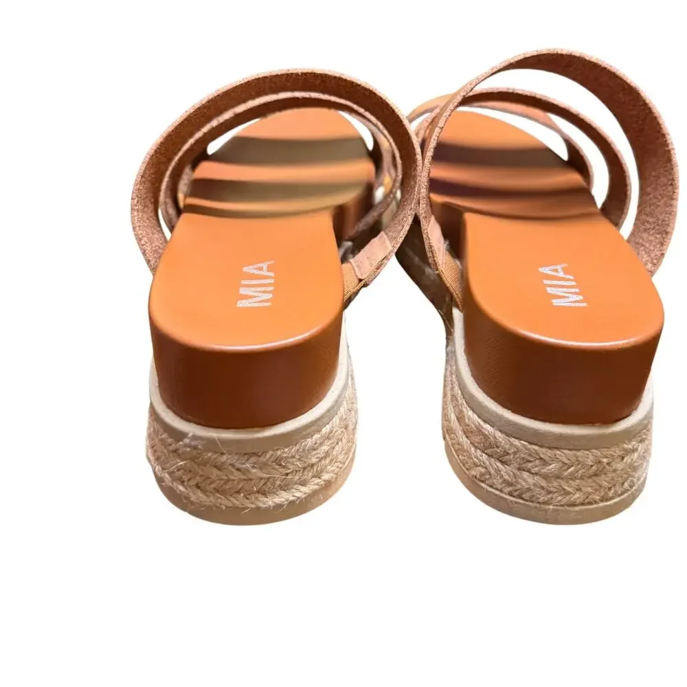 MIA Kaz Women's 9 Cognac Platform Espadrille Sandals 3 Straps Comfort